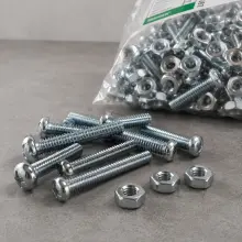 5/32x1.5" Round Metal Thread Screws with 5/32 Hex Nuts - 100 PACK - 25HZR0440+2604