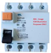 TYPE A - DL 4 Pole 40amp RCD Residual Current Device 6kA 30mAH - 3 Years Replacement Warranty