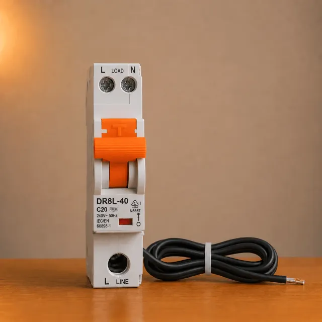 10mA MEDICAL RCBO  - DL 1 Pole 20amp 6kA RCBO with Tail - Fit NHP Concept One Panelboards