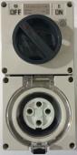 Highline 4 Pin 10amp Round Surface Switched Socket Combination IP66 - Three Phase - Impact And Chemical Resistant