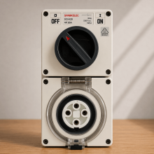 Highline 4 Pin 20amp Round Surface Switched Socket Combination IP66 - Three Phase - Impact And Chemical Resistant