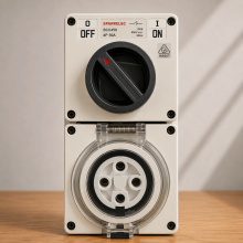 Highline 4 Pin 50amp Round Surface Switched Socket Combination IP66 - Three Phase - Impact And Chemical Resistant