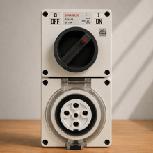 Highline 5 Pin 10amp Round Surface Switched Socket Combination IP66 - Three Phase - Impact And Chemical Resistant