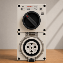 Highline 5 Pin 20amp Round Surface Switched Socket Combination IP66 - Three Phase - Impact And Chemical Resistant