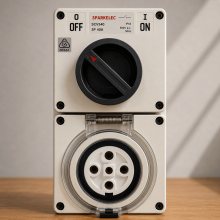 Highline 5 Pin 40amp Round Surface Switched Socket Combination IP66 - Three Phase - Impact And Chemical Resistant