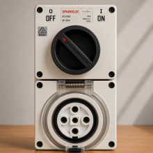 Highline 5 Pin 50amp Round Surface Switched Socket Combination IP66 - Three Phase - Impact And Chemical Resistant