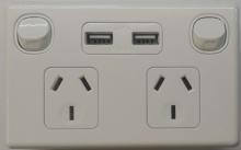Highline Double Power Point 10 Amp WITH 3.1AMP MAX TWIN USB CHARGER White - SGPO2USB