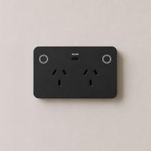 Double Power Point 10A Smart Zigbee Touch Glass With with USB-C Charger - BLACK - HIGHLINE - SGPO2USBCTZ-BLACK