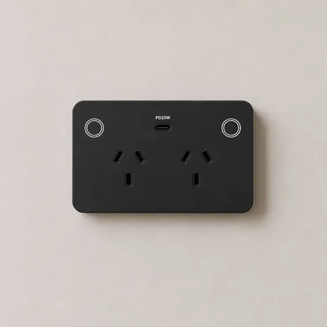 Double Power Point 10A Smart Zigbee Touch Glass With with USB-C Charger - BLACK - HIGHLINE - SGPO2USBCTZ-BLACK