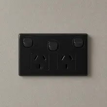 Highline Double Power Point With Extra Switch 10 Amp - BLACK - SGPO2XB