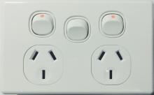 Highline Double Power Point With Extra Switch 10 Amp SLIMLINE - White - SGPO2XS