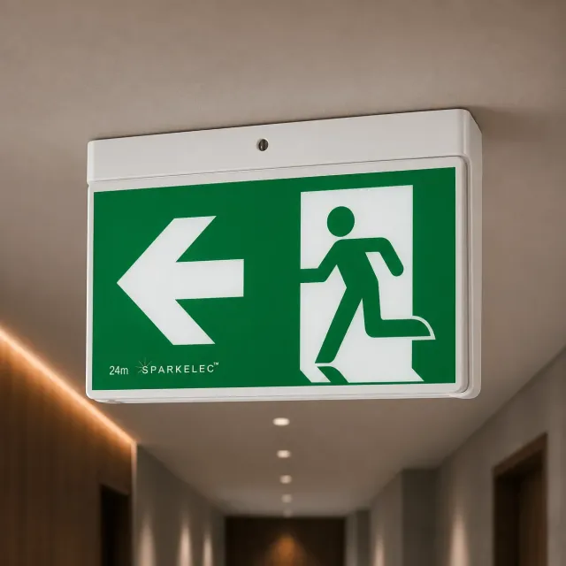 HIGHLINE Universal Wall &amp; Ceiling Mount LED Exit Sign Gen2 LiFEPO4 Lithium Battery - SP2001WH
