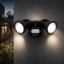 Twin LED SPOT Light *TRI-COLOUR* with Inbuilt Microwave RADAR Sensor Black IP65 Rated - SPARKELEC SP5003BK