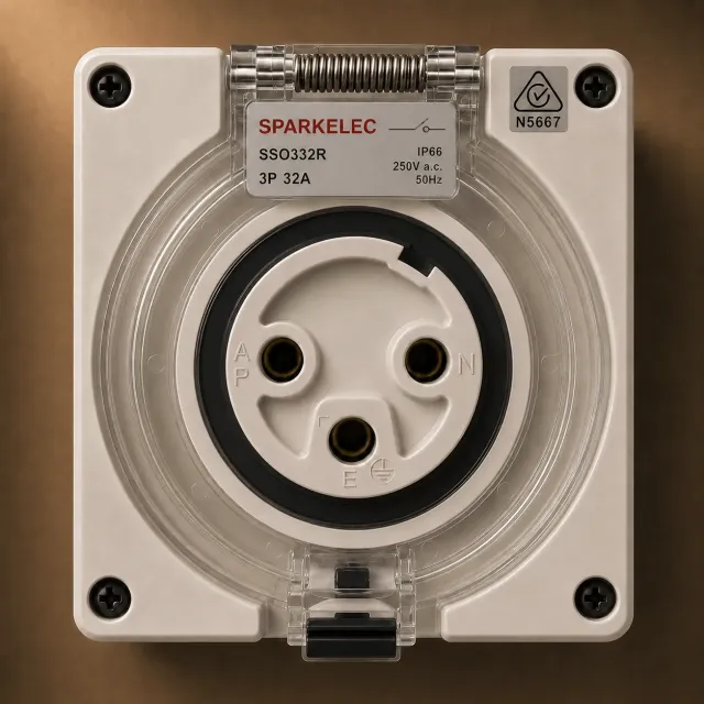 Highline 3 Pin 32amp Round Pin Female Socket Outlet IP66 - Single Phase - Impact And Chemical Resistant