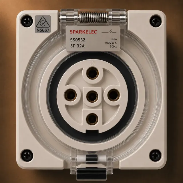 Highline 5 Pin 32amp Female Socket Outlet IP66 - THREE Phase - Impact And Chemical Resistant