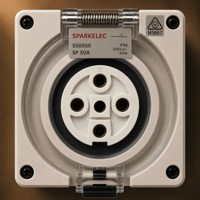Highline 5 Pin 50amp Female Socket Outlet IP66 - THREE Phase - Impact And Chemical Resistant