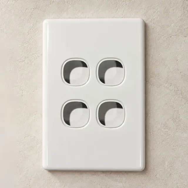 4 Gang Slimline Switch Plate White - 5 Years Replacement Warranty