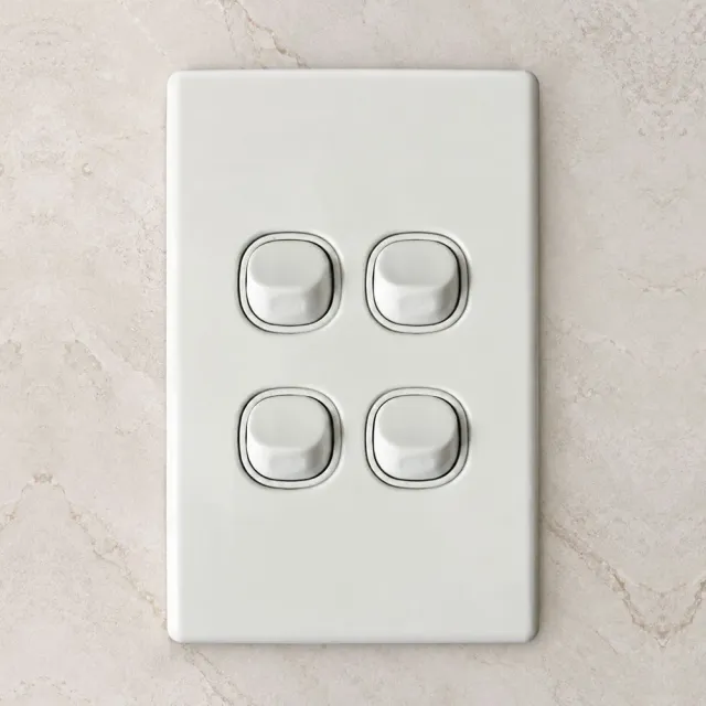 4 Gang Slimline Switch 16 Amp White - 5 Years Replacement Warranty