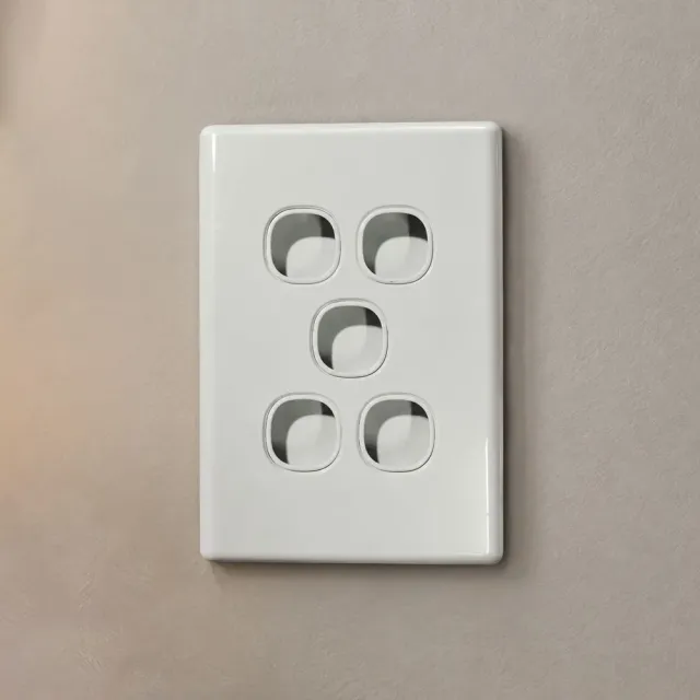 5 Gang Slimline Switch Plate White - 5 Years Replacement Warranty