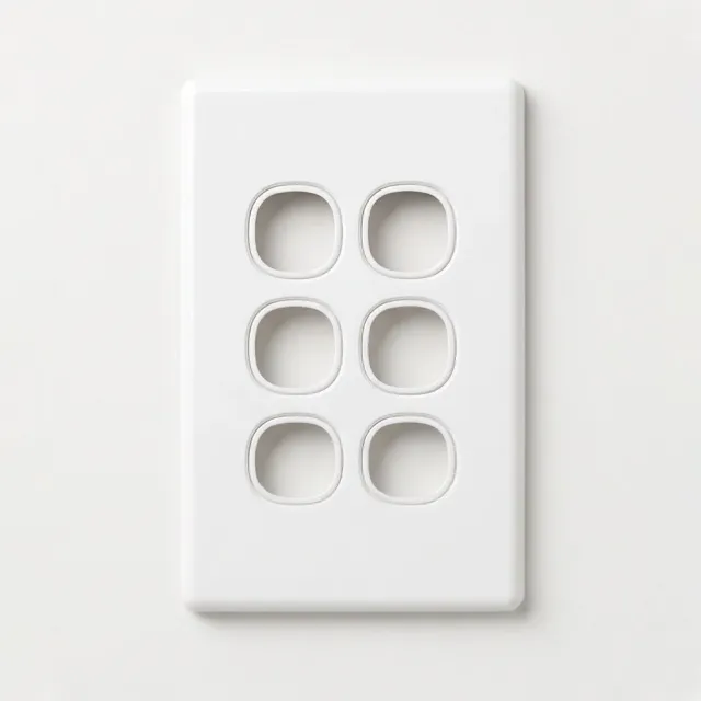 6 Gang Slimline Switch Plate White - 5 Years Replacement Warranty