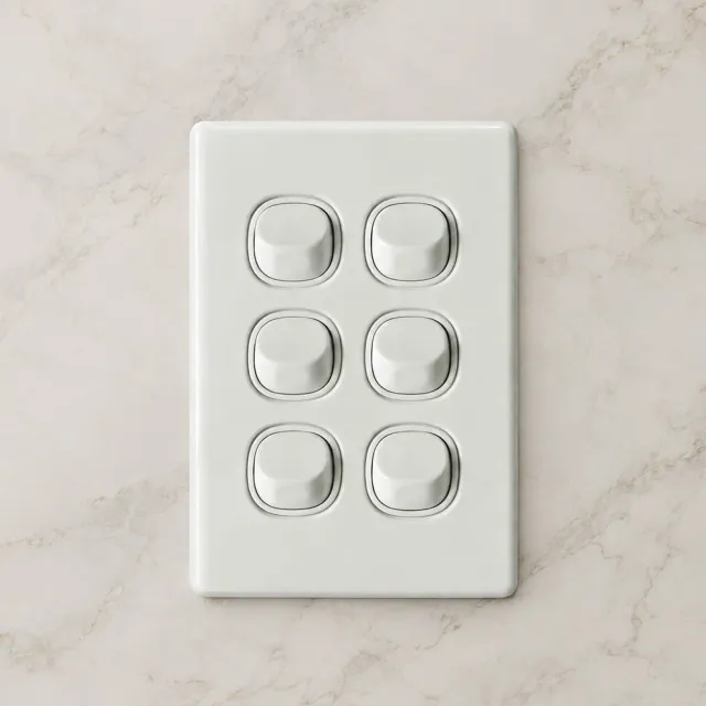 6 Gang Slimline Switch 16 Amp White - 5 Years Replacement Warranty